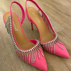 Hot pink rhinestone heels